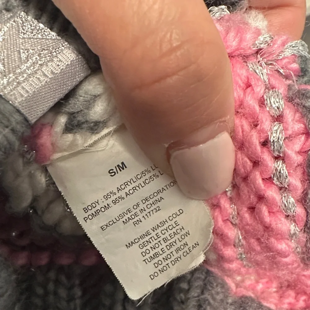 Kids Striped Pink and Gray Beanie
